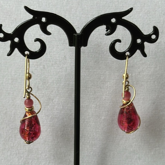 Pink Glass Tear Drop Earrings - Picture 6 of 8